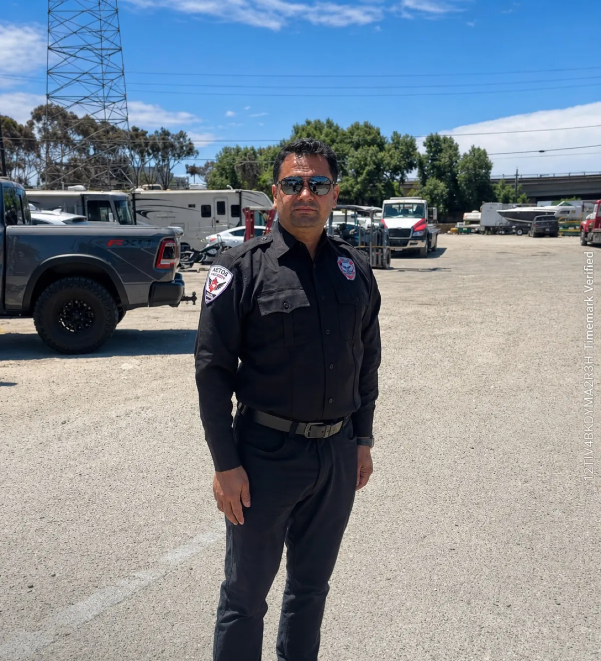 Aetos Security officer at active construction yard
