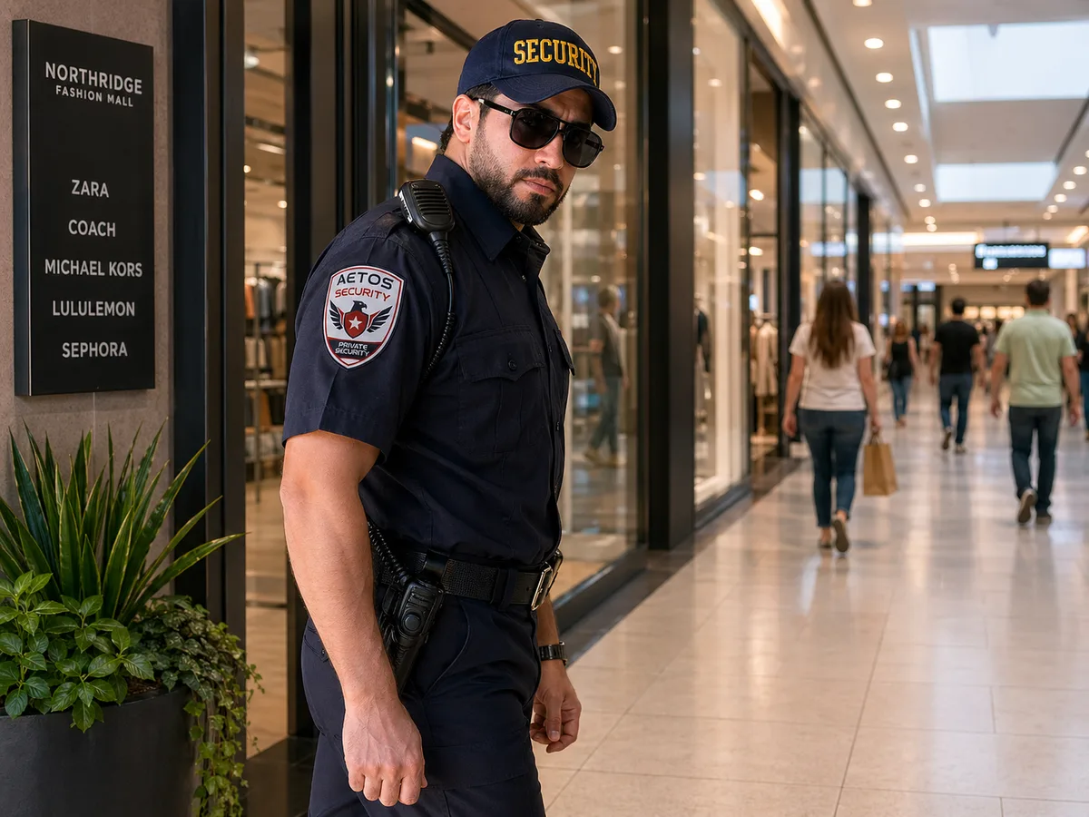 Aetos Security officer patrolling Northridge Fashion Mall